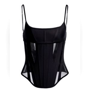 NWT Mugler x HM Mesh-paneled Corset Top black, sz XS Limited Edition H&M